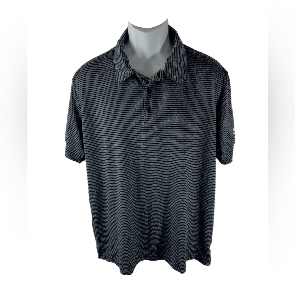 adidas Black and Gray Striped Polo Shirt